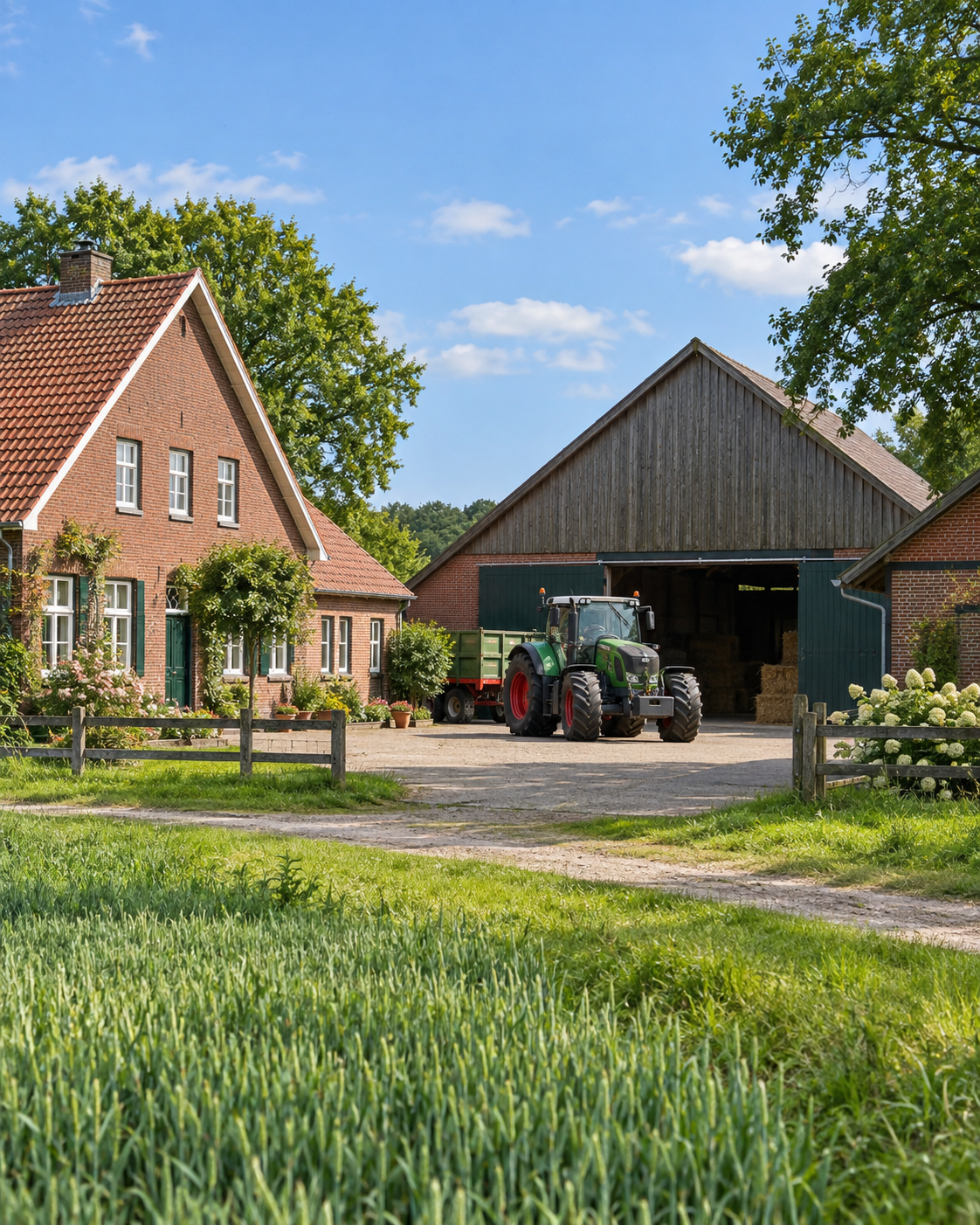 Landwirtschaftlicher Betrieb mit Hofgebäude und Traktor